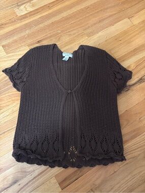 Vintage Covington Brown Knit Short Sleeve Cardigan sz Large